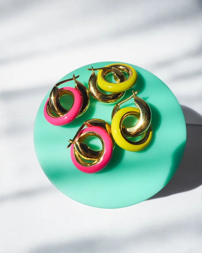 PreStyled Sets Luv Aj Pave Interlock Hoops Neon Yellow Gold PreStyled Sets Luv Aj Pave Interlock Hoops Neon Yellow Gold