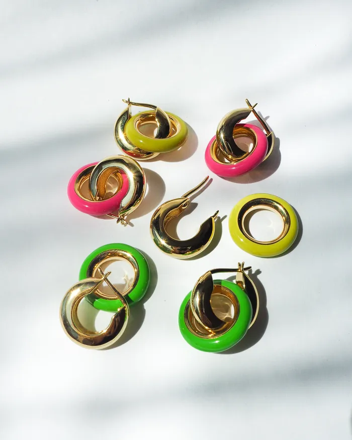PreStyled Sets Luv Aj Pave Interlock Hoops Neon Yellow Gold PreStyled Sets Luv Aj Pave Interlock Hoops Neon Yellow Gold