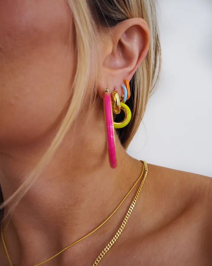 PreStyled Sets Luv Aj Pave Interlock Hoops Neon Yellow Gold PreStyled Sets Luv Aj Pave Interlock Hoops Neon Yellow Gold