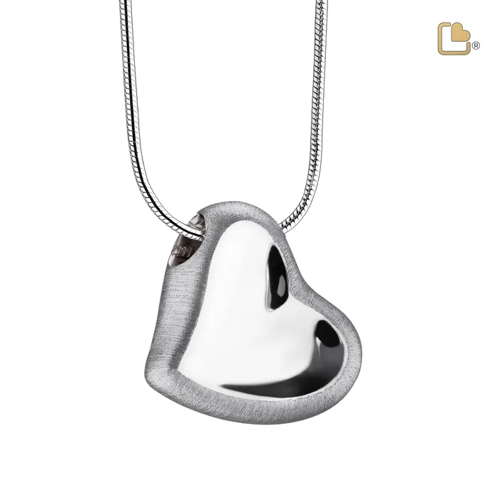 Rings Leaning Heart Two Tone Rhodium Plated Sterling Silver Cremation Pendant LoveUrns Treasure