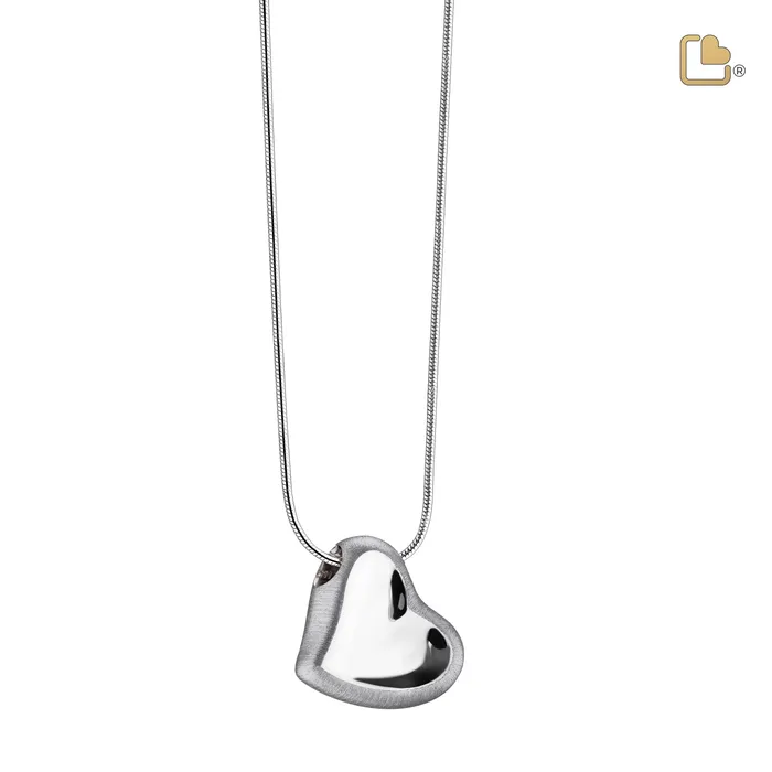 Rings Leaning Heart Two Tone Rhodium Plated Sterling Silver Cremation Pendant LoveUrns Treasure