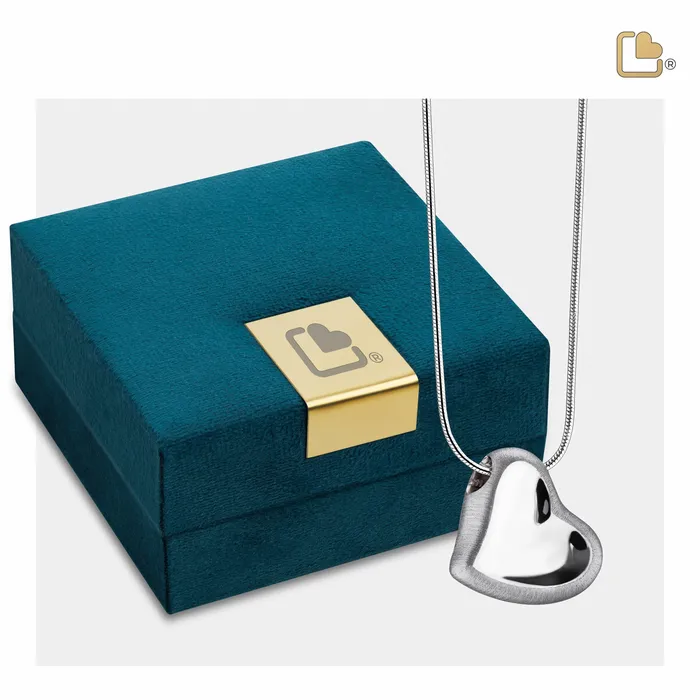 Rings Leaning Heart Two Tone Rhodium Plated Sterling Silver Cremation Pendant LoveUrns Treasure