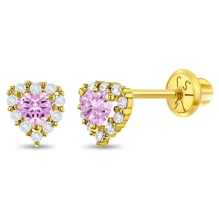 14k Gold Princess Heart CZ Kids Childrens Girls Earrings Safety Screw Back Baby Screw Back Earrings Earrings 14k Gold Princess Heart CZ Kids Childrens Girls Earrings Safety Screw Back Baby Screw Back Earrings Earrings