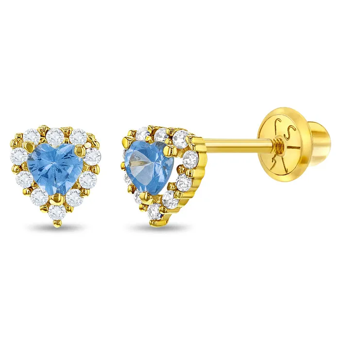 14k Gold Princess Heart CZ Kids Childrens Girls Earrings Safety Screw Back Baby Screw Back Earrings Earrings