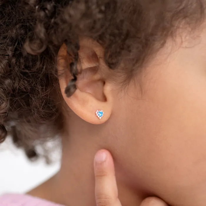 14k Gold Princess Heart CZ Kids Childrens Girls Earrings Safety Screw Back Baby Screw Back Earrings Earrings