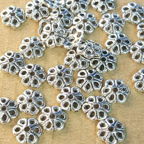 AB0031 Antique Silver Pewter 7mm Flower Bead Caps Pkg 50 ABD Exclusives Rings AB0031 Antique Silver Pewter 7mm Flower Bead Caps Pkg 50 ABD Exclusives Rings