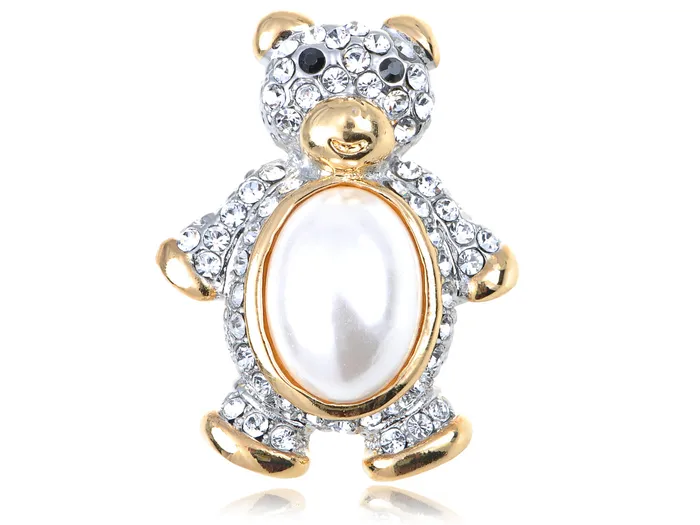 Alilang Necklaces Pearl Teddy Bear Brooch Pin
