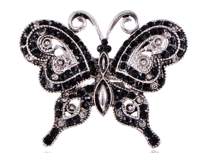 Alilang Rings Black Silver D Gothic Butterfly Finger Ring