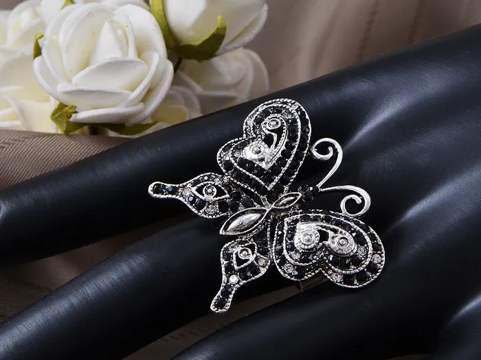 Alilang Rings Black Silver D Gothic Butterfly Finger Ring Alilang Rings Black Silver D Gothic Butterfly Finger Ring