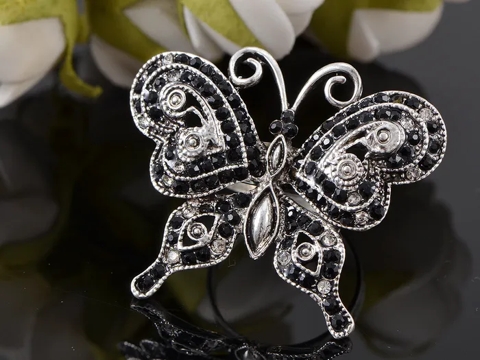 Alilang Rings Black Silver D Gothic Butterfly Finger Ring Alilang Rings Black Silver D Gothic Butterfly Finger Ring