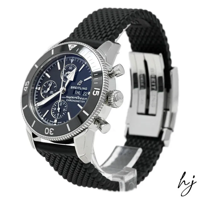 Bracelets Happy Jewelers Breitling Mens Superocean Heritage Stainless Steel 44mm Black Chronograph Dial Watch Reference A13313