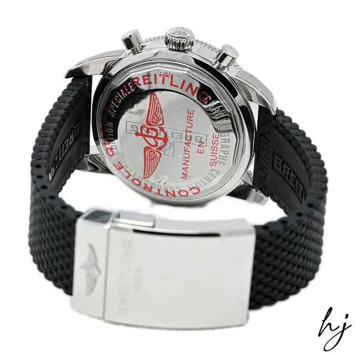 Bracelets Happy Jewelers Breitling Mens Superocean Heritage Stainless Steel 44mm Black Chronograph Dial Watch Reference A13313