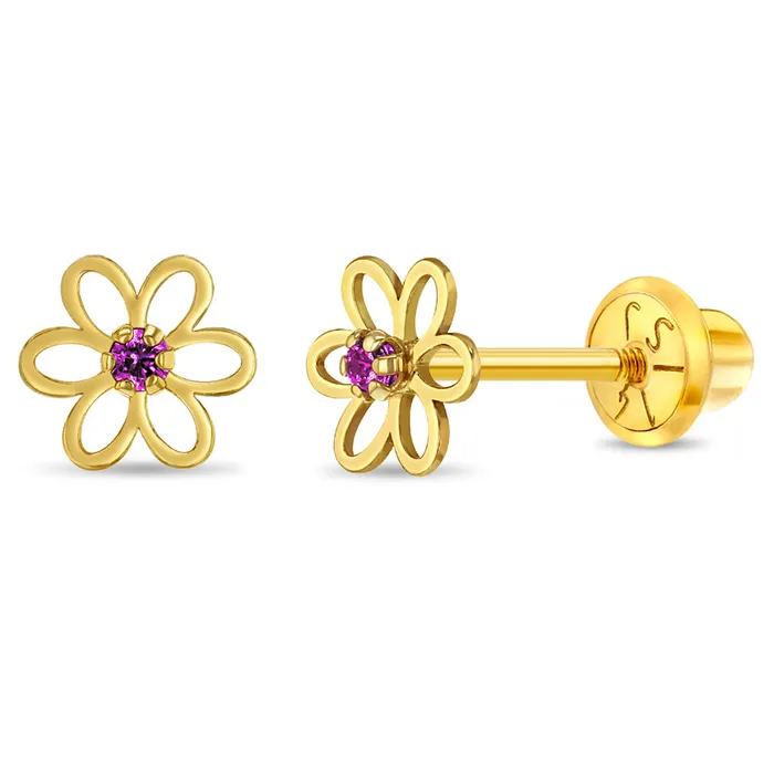 Earrings 14k Gold Open CZ Flower Baby Toddler Kids Earrings Safety Screw Back Baby Screw Back Earrings Earrings 14k Gold Open CZ Flower Baby Toddler Kids Earrings Safety Screw Back Baby Screw Back Earrings