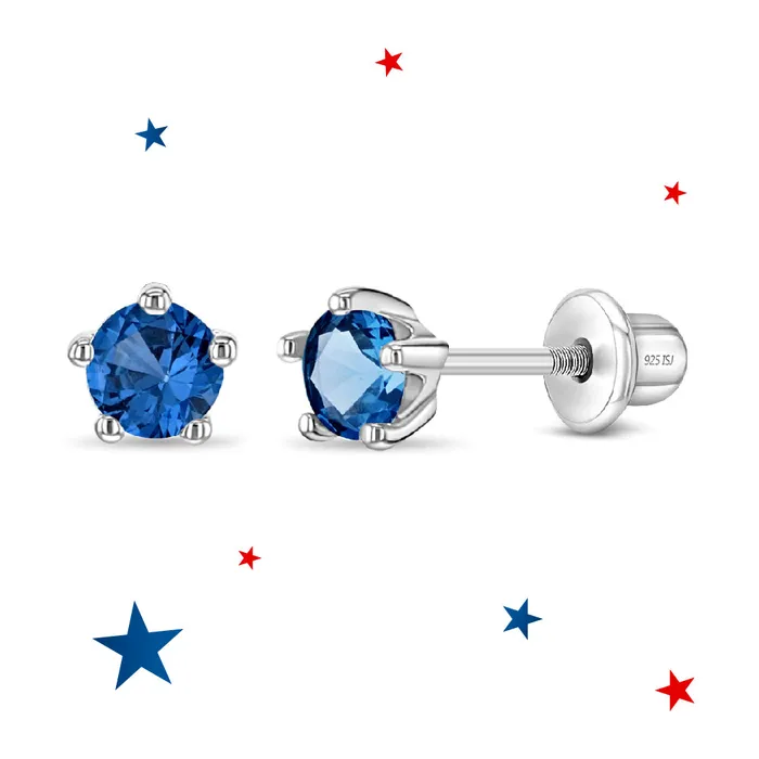 Earrings Split Classic CZ Birthstone Solitaire 4mm September Blue Sapphire Virgo Baby Toddler Kids Earrings Screw Back Sterling Silver Earrings Split Classic CZ Birthstone Solitaire 4mm September Blue Sapphire Virgo Baby Toddler Kids Earrings Screw Back Sterling Silver
