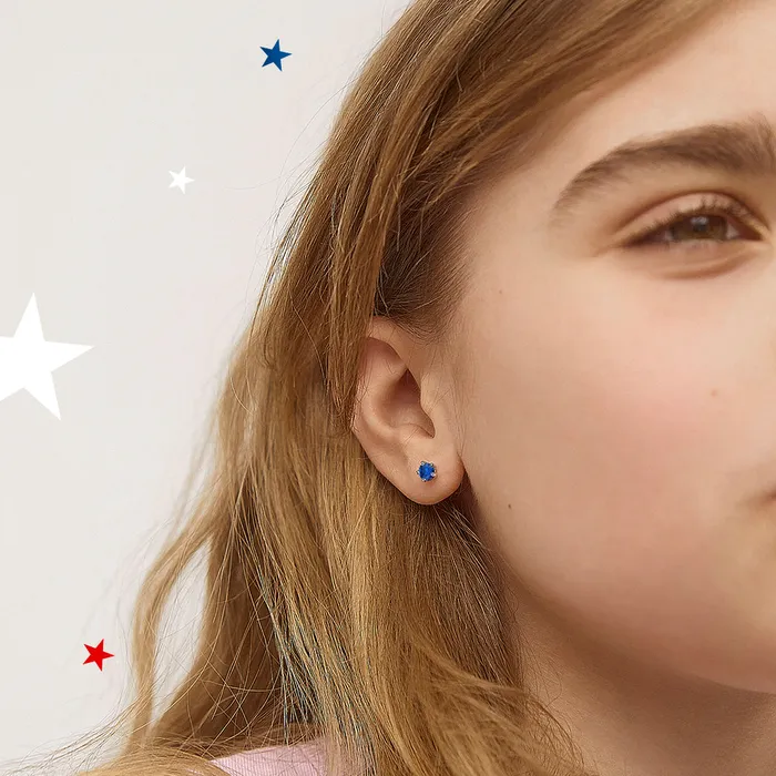 Earrings Split Classic CZ Birthstone Solitaire 4mm September Blue Sapphire Virgo Baby Toddler Kids Earrings Screw Back Sterling Silver