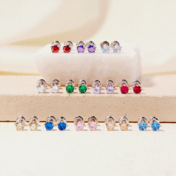 Earrings Split Classic CZ Birthstone Solitaire 4mm September Blue Sapphire Virgo Baby Toddler Kids Earrings Screw Back Sterling Silver