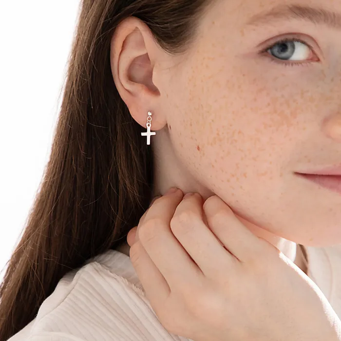 Earrings Teen Screw Back Earrings My First Dangle Cross Kids Childrens Girls Earrings Screw Back Sterling Silver