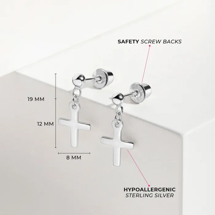 Earrings Teen Screw Back Earrings My First Dangle Cross Kids Childrens Girls Earrings Screw Back Sterling Silver