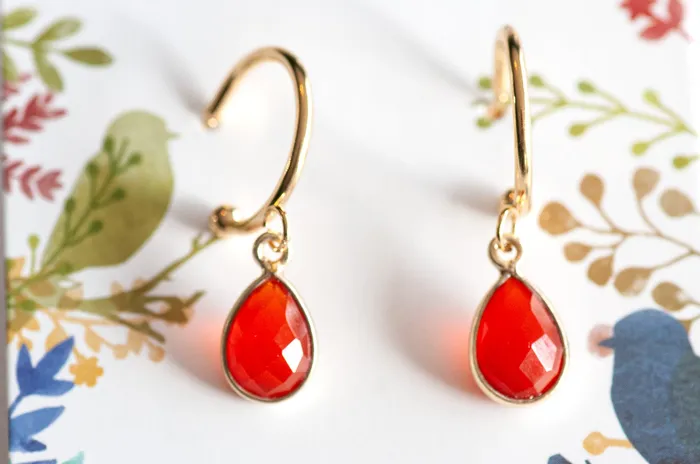 Fierce Lynx Designs Carnelian Bezel Hoop Earrings in Gold Earrings