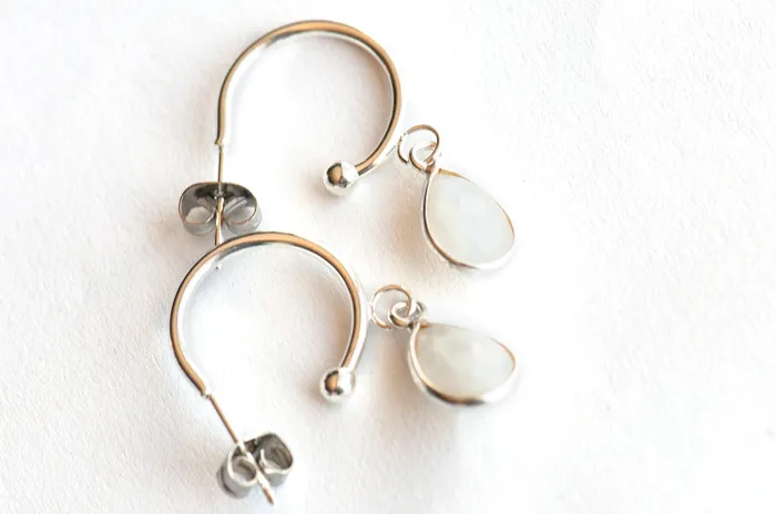 Fierce Lynx Designs Earrings Rainbow Moonstone Bezel Hoop Earrings
