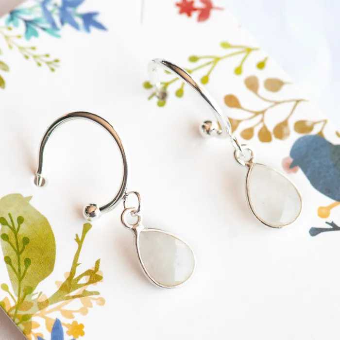 Fierce Lynx Designs Earrings Rainbow Moonstone Bezel Hoop Earrings