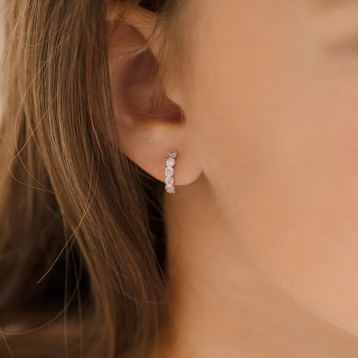 Flower Gems 9mm Baby Toddler Kids Earrings HoopHuggie Safety Latch Sterling Silver Kids Hoop Earrings Earrings