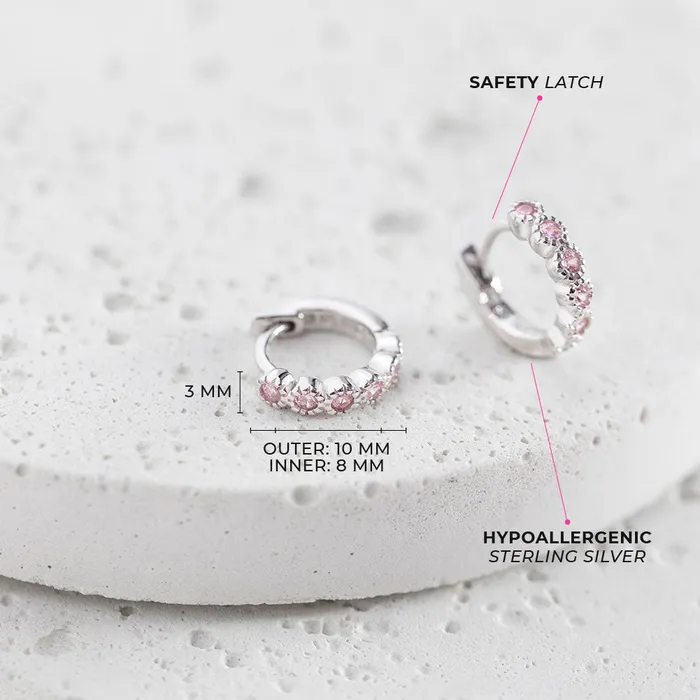 Flower Gems 9mm Baby Toddler Kids Earrings HoopHuggie Safety Latch Sterling Silver Kids Hoop Earrings Earrings