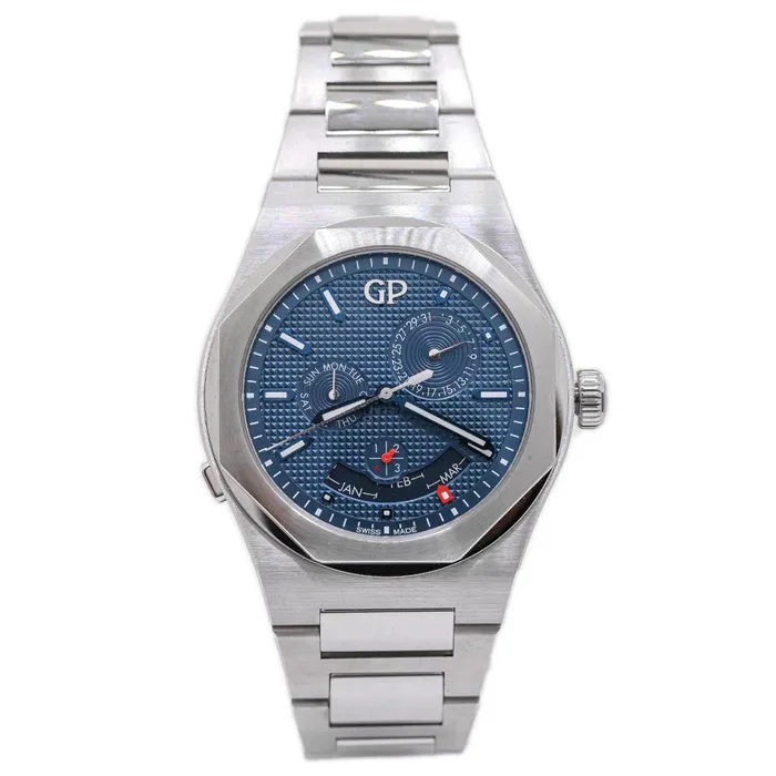 GirardPerregaux Mens LAUREATO PERPETUAL CALENDAR Stainless Steel 42mm Blue Stick Dial Watch Reference 810351143111A Happy Jewelers Bracelets GirardPerregaux Mens LAUREATO PERPETUAL CALENDAR Stainless Steel 42mm Blue Stick Dial Watch Reference 810351143111A Happy Jewelers Bracelets