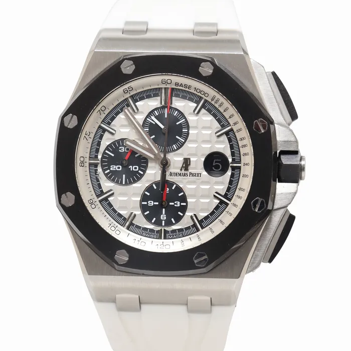 Happy Jewelers Bracelets Audemars Piguet Royal Oak Offshore 44mm Stainless Steel Silver Mega Tapisserie Dial Watch Reference 26400SOOOA002CA01 Happy Jewelers Bracelets Audemars Piguet Royal Oak Offshore 44mm Stainless Steel Silver Mega Tapisserie Dial Watch Reference 26400SOOOA002CA01