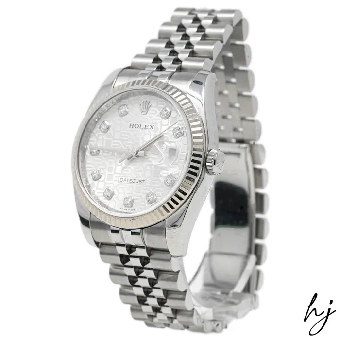 Happy Jewelers Bracelets Rolex Mens Datejust Stainless Steel 36mm Silver Jubilee Design Diamond Dot Dial Watch Reference 116234