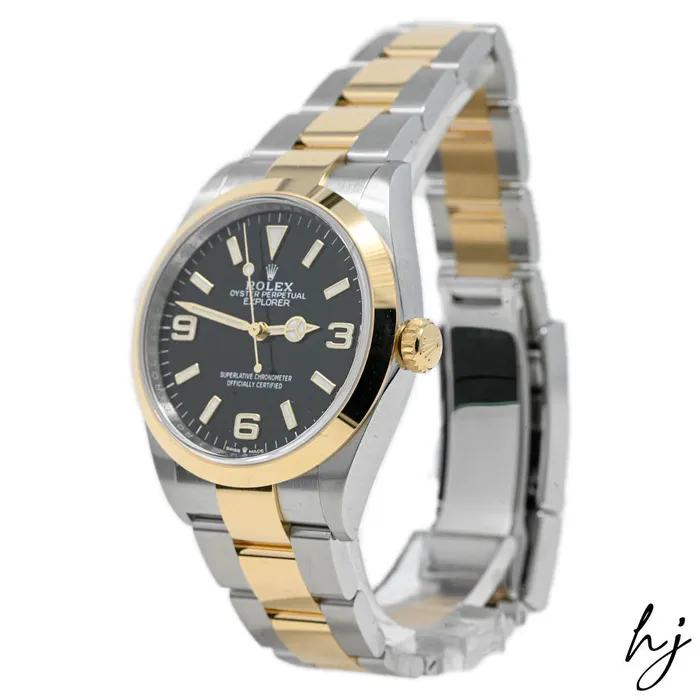 Happy Jewelers PreStyled Sets Rolex Explorer 18K Yellow Gold Steel Black Stick Arabic Numeral Dial Watch Reference 124273