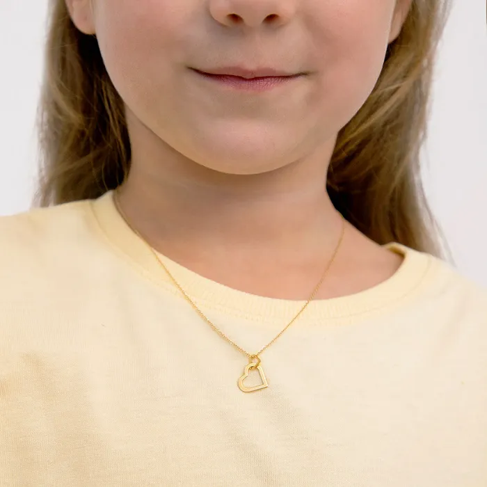 Kids Final Sale Necklaces 14k Gold Classic Heart Outline Kids Childrens Girls PendantNecklace