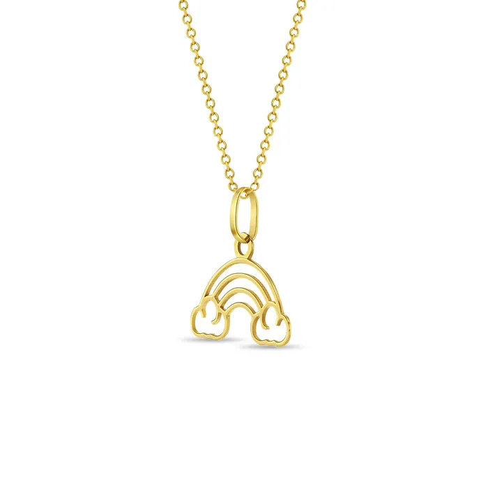Kids Final Sale Necklaces 14k Gold Whimsical Rainbow Outline Kids Childrens Girls PendantNecklace