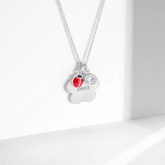 Kids Necklaces Pendants Classic Flower Silhouette 17mm Kids Childrens Girls PendantNecklace Personalized Engravable Sterling Silver Necklaces