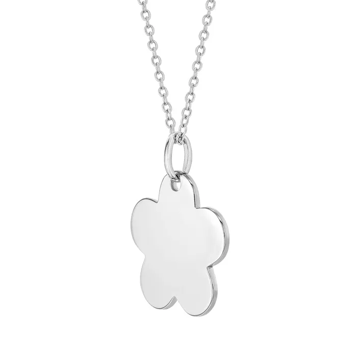 Kids Necklaces Pendants Classic Flower Silhouette 17mm Kids Childrens Girls PendantNecklace Personalized Engravable Sterling Silver Necklaces