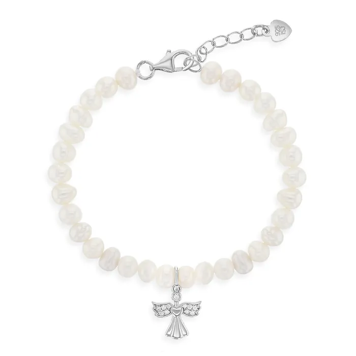 Kids Pearl Bracelets Bracelets 55 CZ Guardian Angel Cultured Pearl Strand Baby Toddler Kids Bracelet Extension Sterling Silver Kids Pearl Bracelets Bracelets 55 CZ Guardian Angel Cultured Pearl Strand Baby Toddler Kids Bracelet Extension Sterling Silver