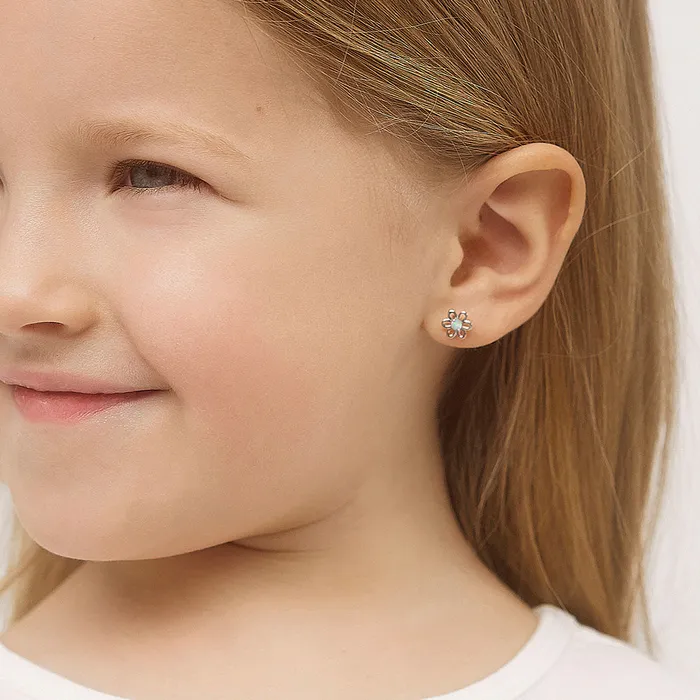 Kids Screw Back Earrings Spring Cubic Zirconia Flower Baby Toddler Kids Earrings Screw Back Sterling Silver Earrings
