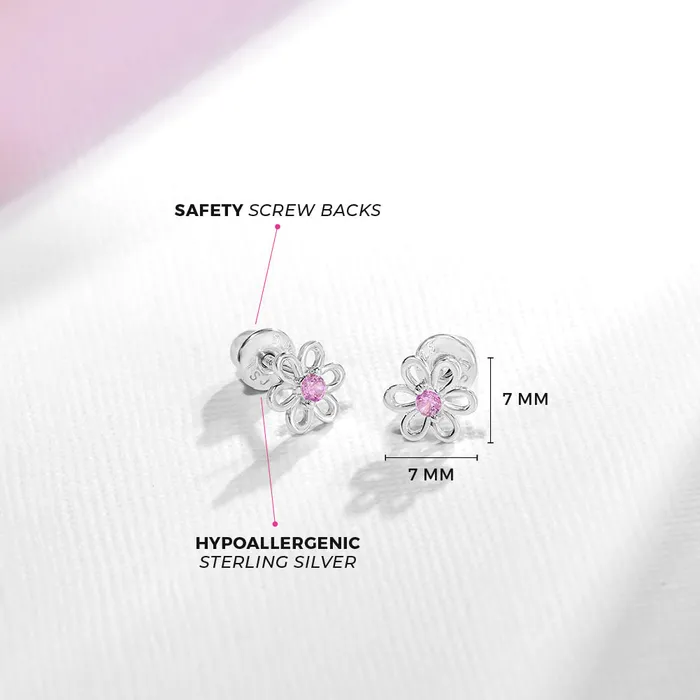 Kids Screw Back Earrings Spring Cubic Zirconia Flower Baby Toddler Kids Earrings Screw Back Sterling Silver Earrings