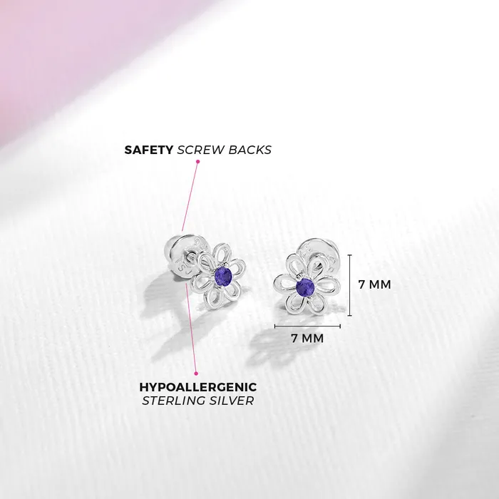 Kids Screw Back Earrings Spring Cubic Zirconia Flower Baby Toddler Kids Earrings Screw Back Sterling Silver Earrings