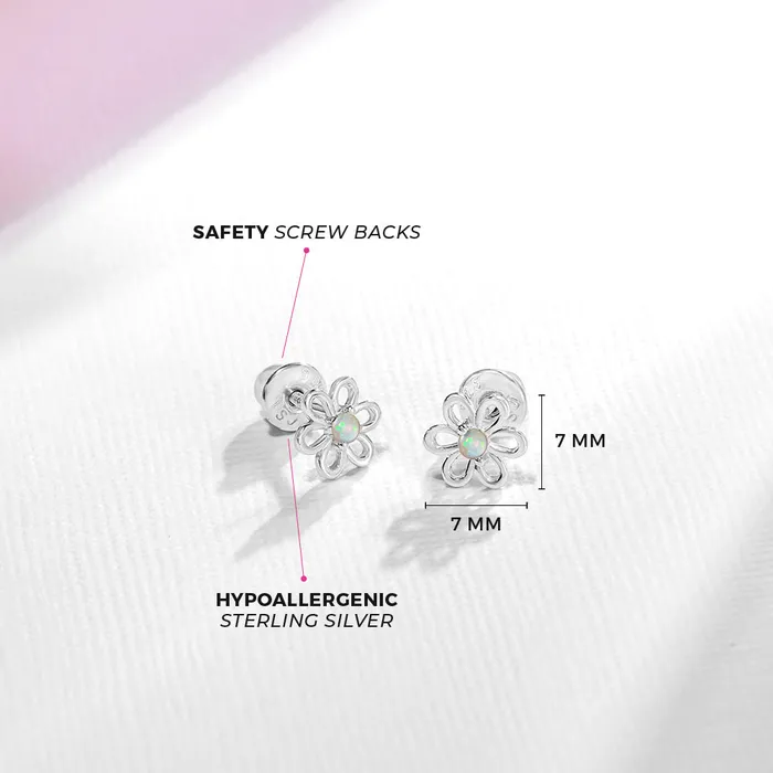 Kids Screw Back Earrings Spring Cubic Zirconia Flower Baby Toddler Kids Earrings Screw Back Sterling Silver Earrings
