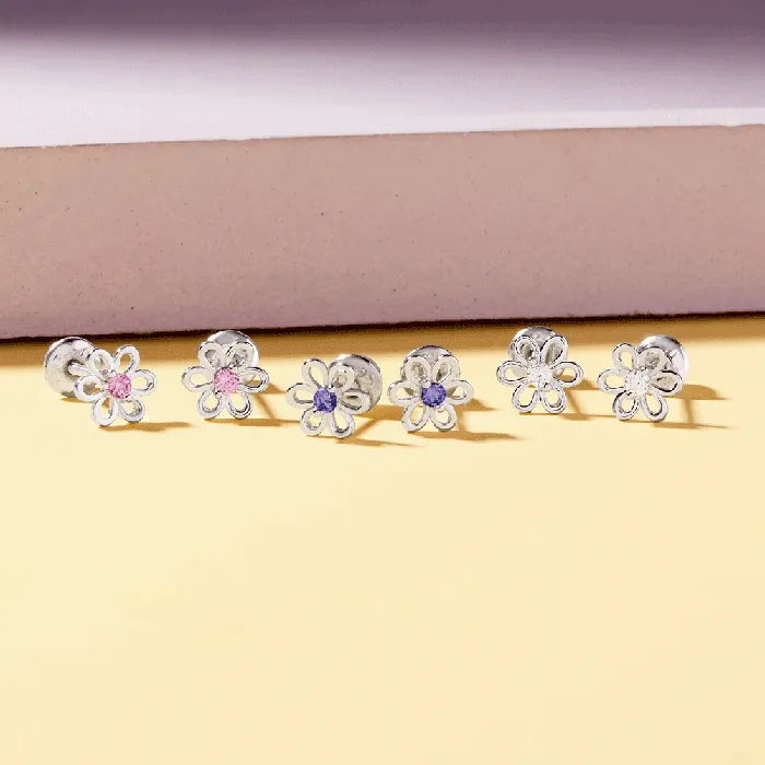 Kids Screw Back Earrings Spring Cubic Zirconia Flower Baby Toddler Kids Earrings Screw Back Sterling Silver Earrings