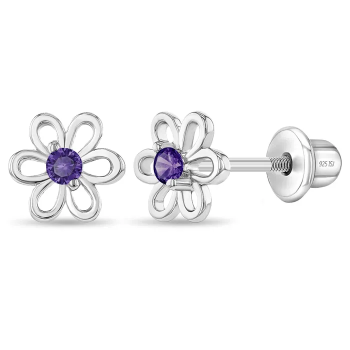 Kids Screw Back Earrings Spring Cubic Zirconia Flower Baby Toddler Kids Earrings Screw Back Sterling Silver Earrings