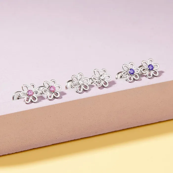 Kids Screw Back Earrings Spring Cubic Zirconia Flower Baby Toddler Kids Earrings Screw Back Sterling Silver Earrings
