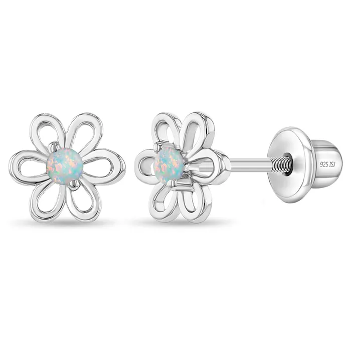 Kids Screw Back Earrings Spring Cubic Zirconia Flower Baby Toddler Kids Earrings Screw Back Sterling Silver Earrings
