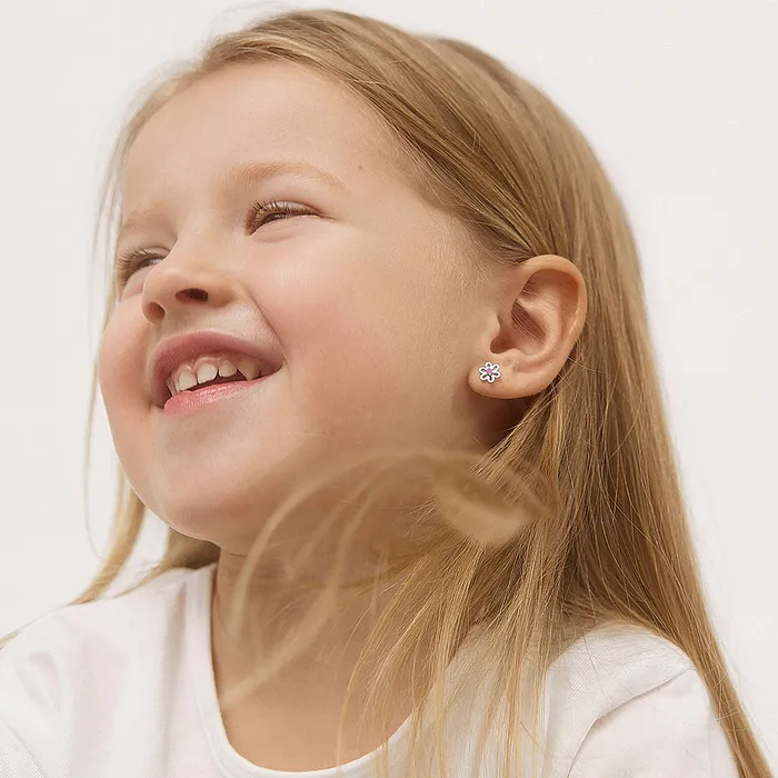 Kids Screw Back Earrings Spring Cubic Zirconia Flower Baby Toddler Kids Earrings Screw Back Sterling Silver Earrings