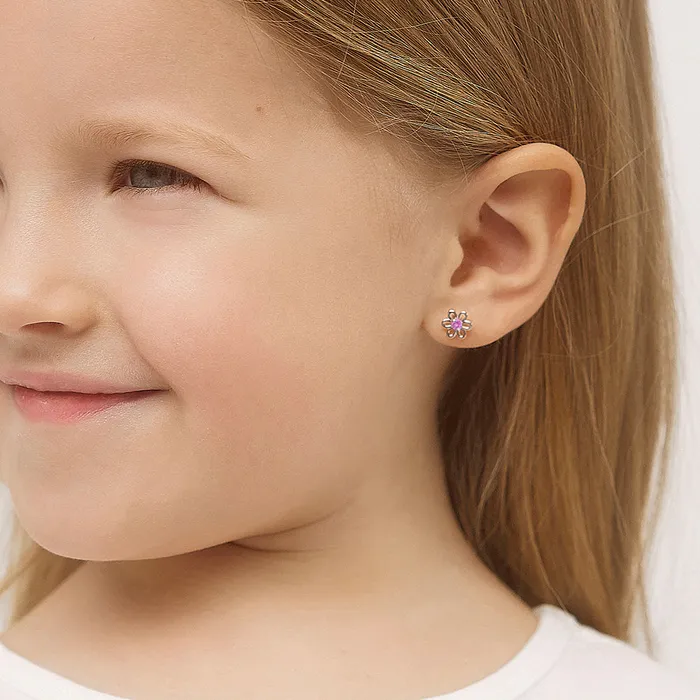 Kids Screw Back Earrings Spring Cubic Zirconia Flower Baby Toddler Kids Earrings Screw Back Sterling Silver Earrings