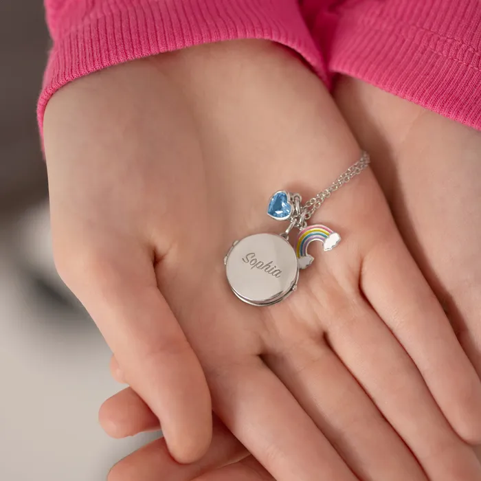 Necklaces Guardian Angel Kids Childrens Girls Round PendantNecklace With Charms Sterling Silver Kids Locket Necklaces