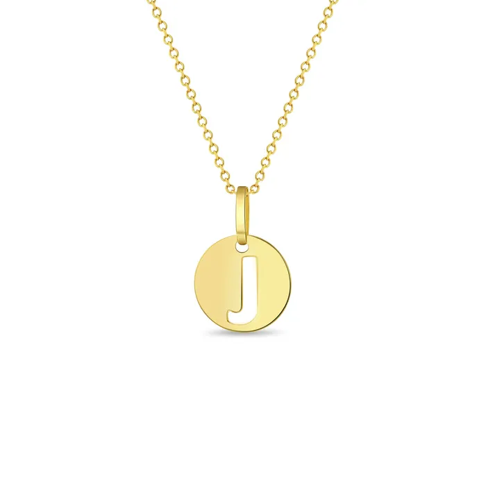 Necklaces Kids Necklaces Pendants 14k Gold Round Initial Cut Out Letter Kids Teen PendantNecklace