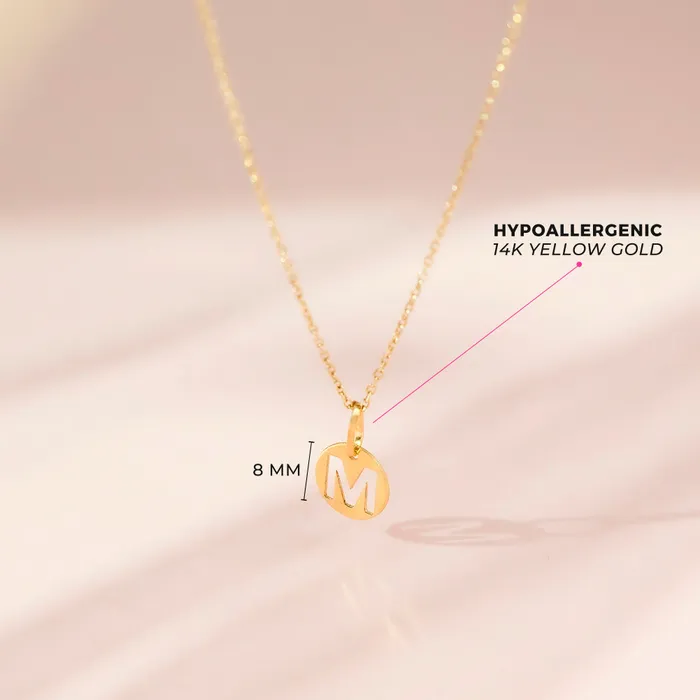 Necklaces Kids Necklaces Pendants 14k Gold Round Initial Cut Out Letter Kids Teen PendantNecklace