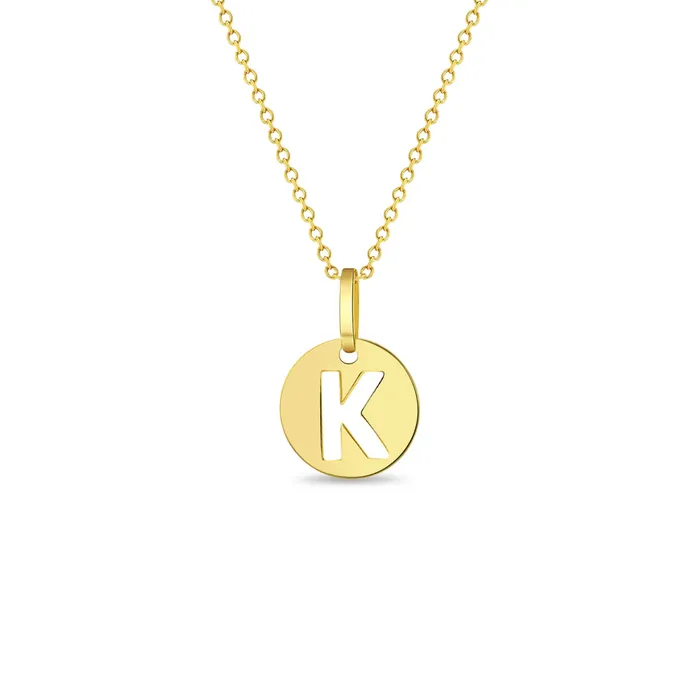 Necklaces Kids Necklaces Pendants 14k Gold Round Initial Cut Out Letter Kids Teen PendantNecklace